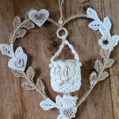 Suspension Cœur Bohème et son Soliflore en Macramé