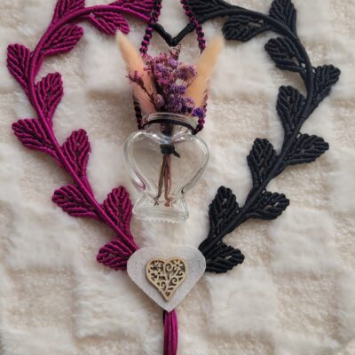 : Suspension Cœur Végétal en Macramé – Duo Bohème & Fleurs Séchées